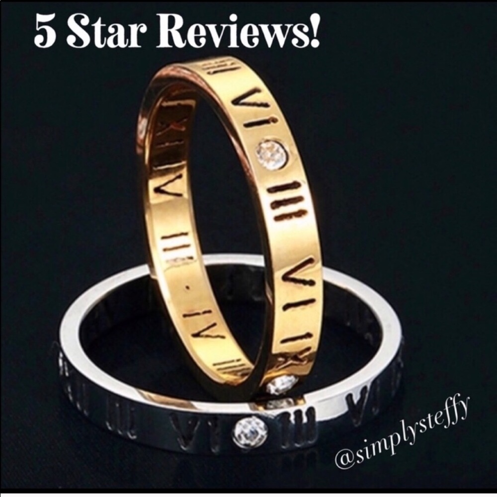 White Gold Roman Numeral Crystal Ring New